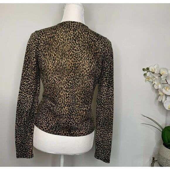 Rena Rowan Leopard Button Front Cardigan Sweater long sleeve brown Sz M/p - Picture 11 of 12